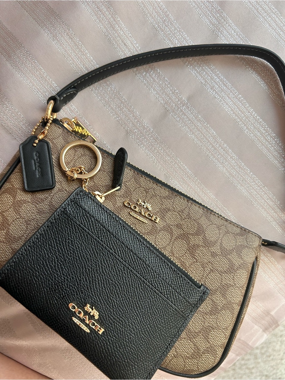 Coach Brown Signature and Black Card Case Crossbody